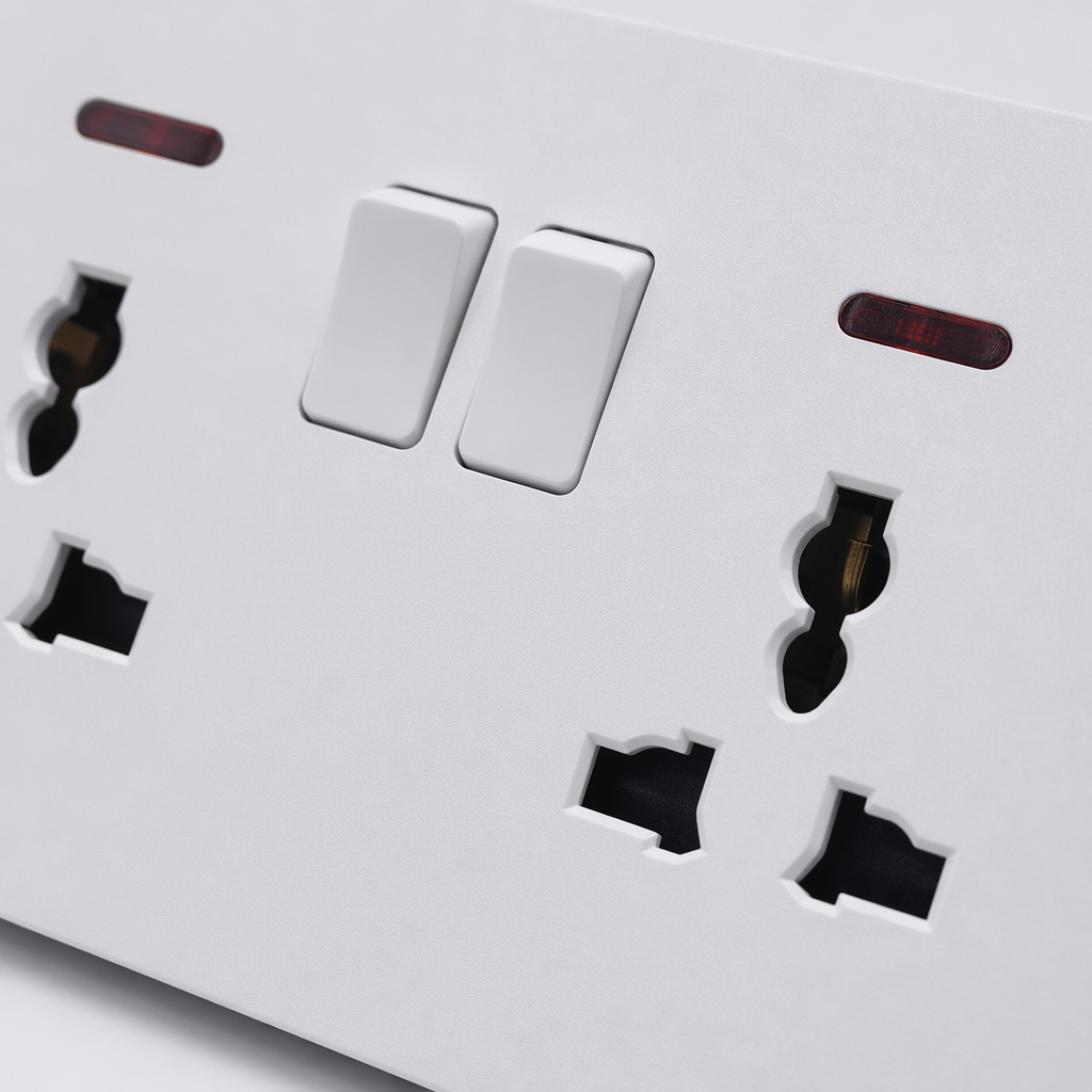 T2 White dual 13A multi-functional wall switch socket for home use, simple and safe, exported to Africa Specification image