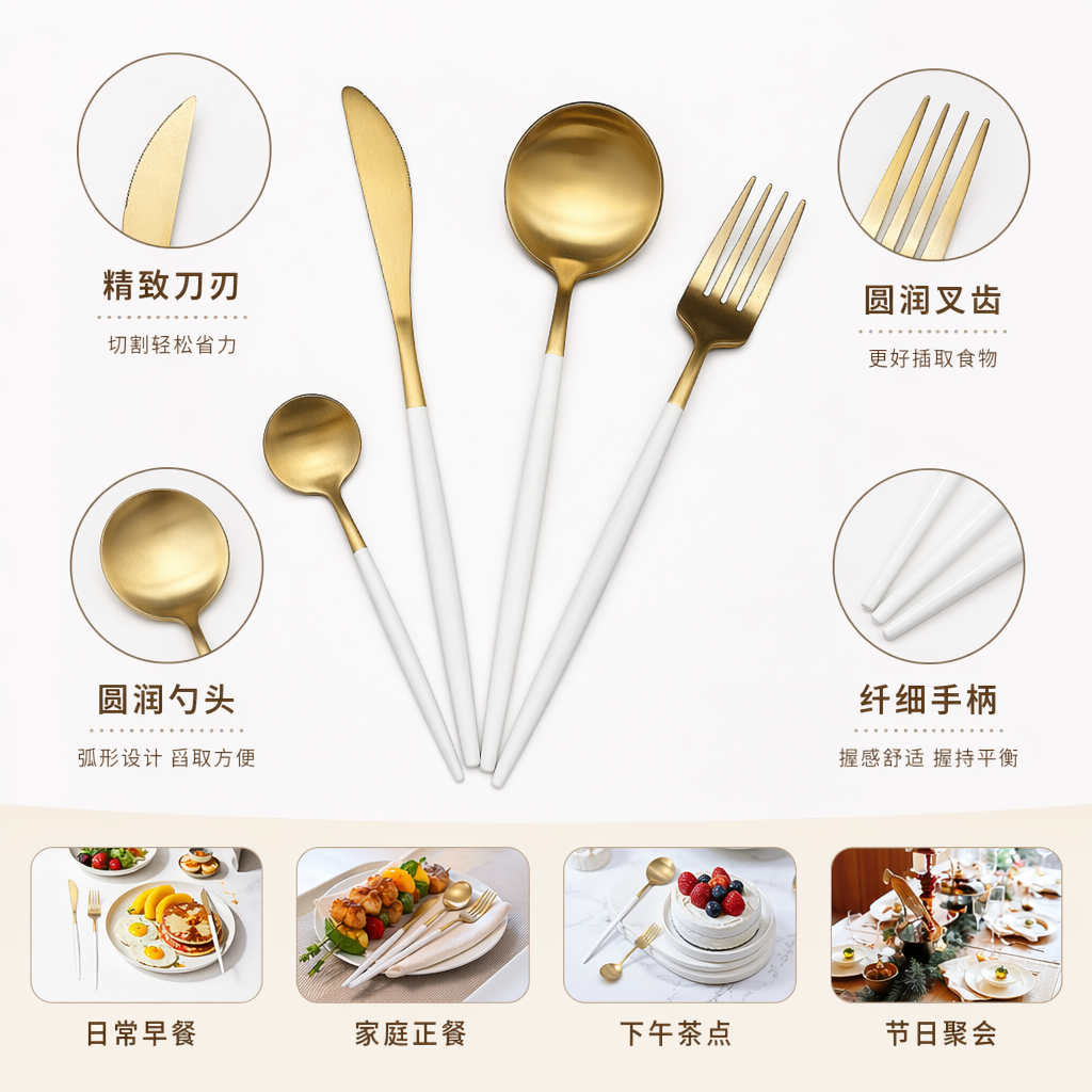 金色餐具套装 24件套 食品级304不锈钢 宴请家用套装