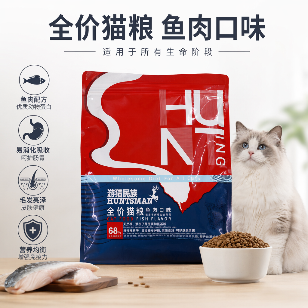 红色包装袋猫粮天然无谷成猫专用营养均衡宠物食品