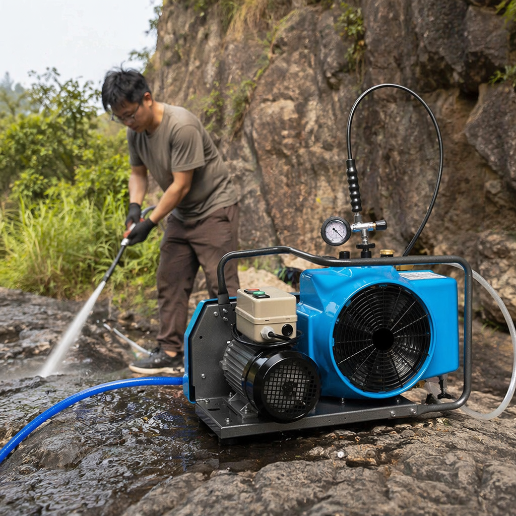 Blue air compressor household silent small oil-free 220V 3L air storage tank details Picture