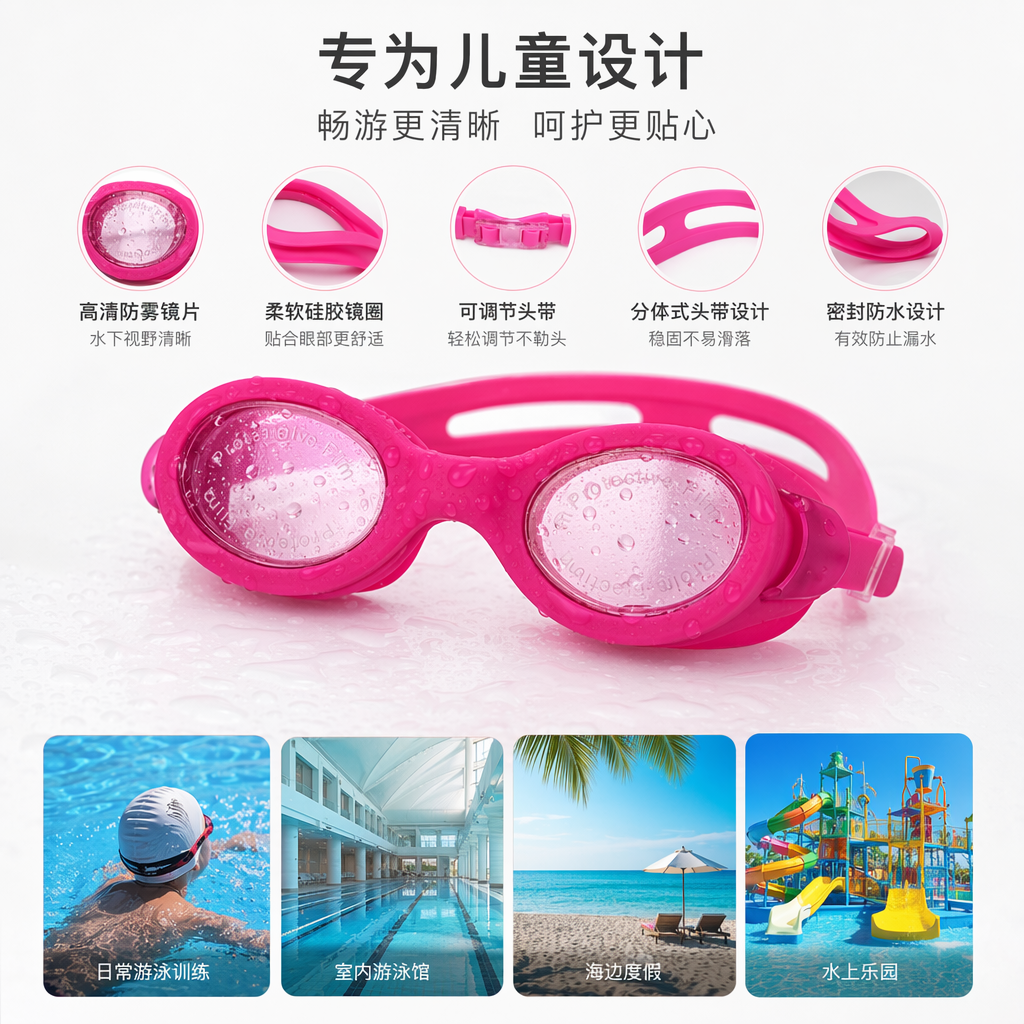Pink silicone anti-fog swimming goggles are comfortable and fit, suitable for both men and women