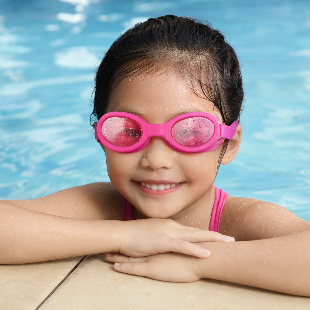 Pink silicone anti-fog swimming goggles are comfortable and fit, suitable for both men and women details Picture