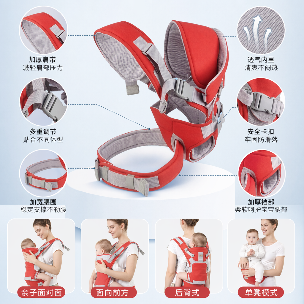 红色婴儿背带纯棉加厚款0-3岁妈咪育儿神器