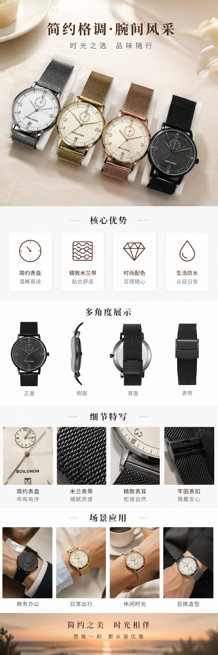 多款金属表带手表男女通用简约时尚石英腕表 pic 1