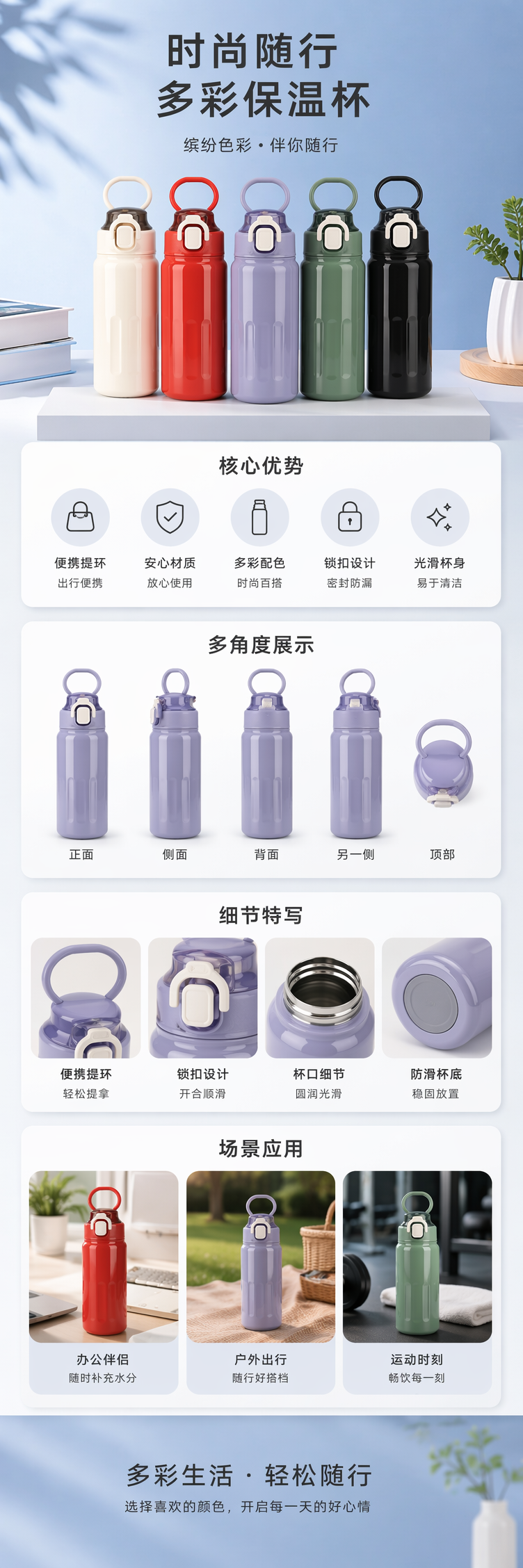 彩色保温杯 500ml大容量双层真空隔热办公家用 pic 1