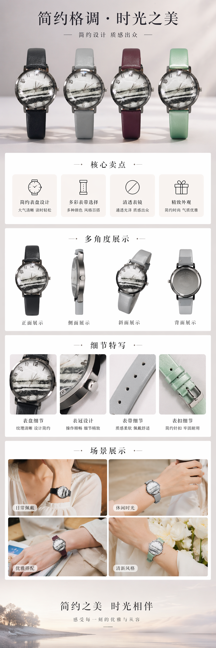 四款彩色表带石纹表盘手表 时尚百搭男女同款 pic 1