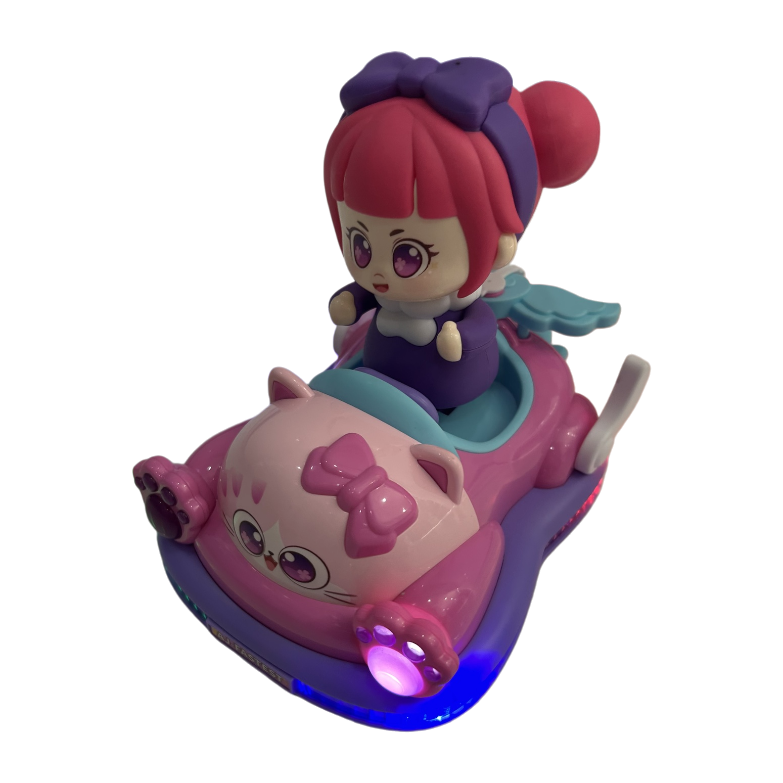 Pink cat-shaped toy car with pink hair and purple clothes doll children's educational early education vehicle Item Picture