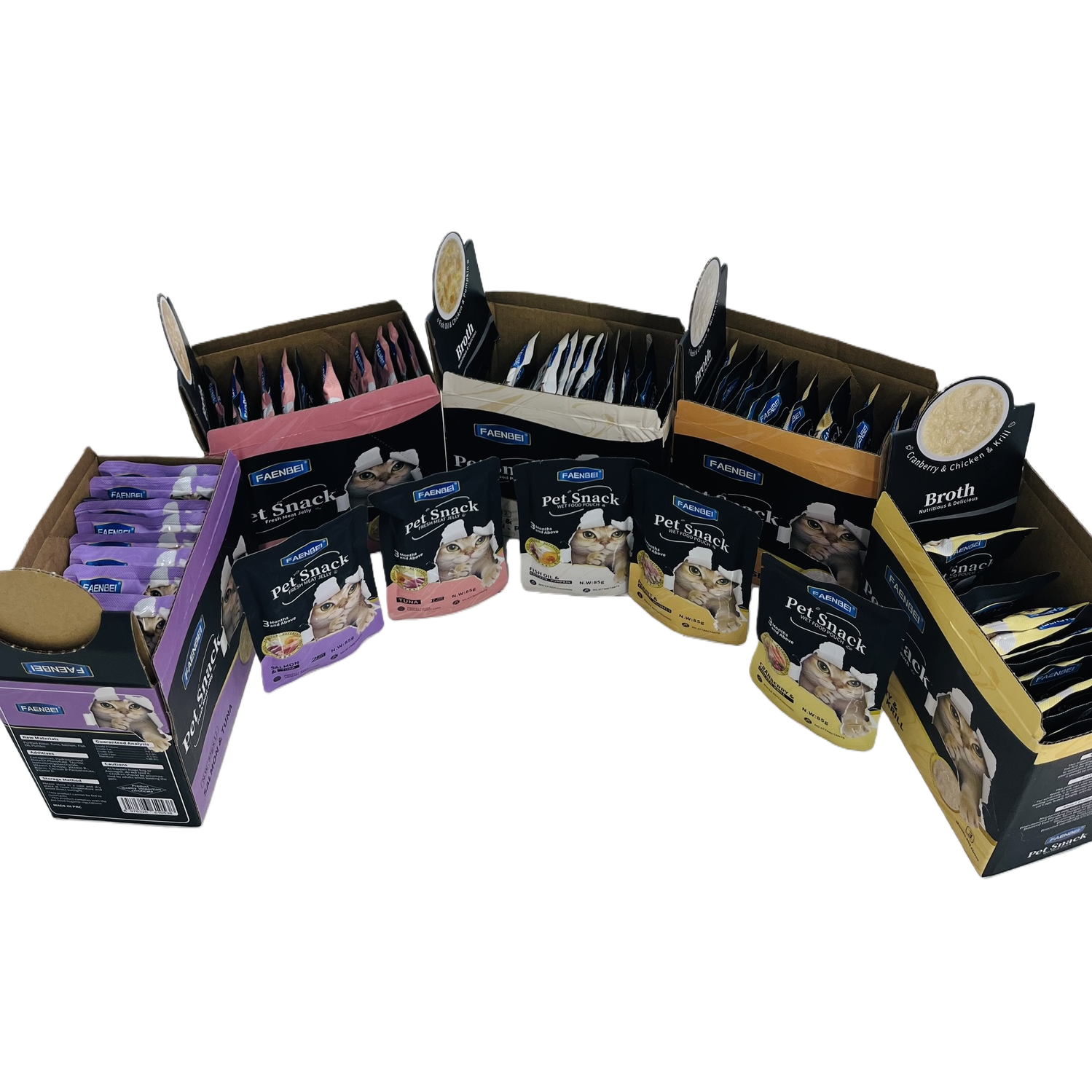 Colorful cat snack packaging box with individual small packages Item Picture