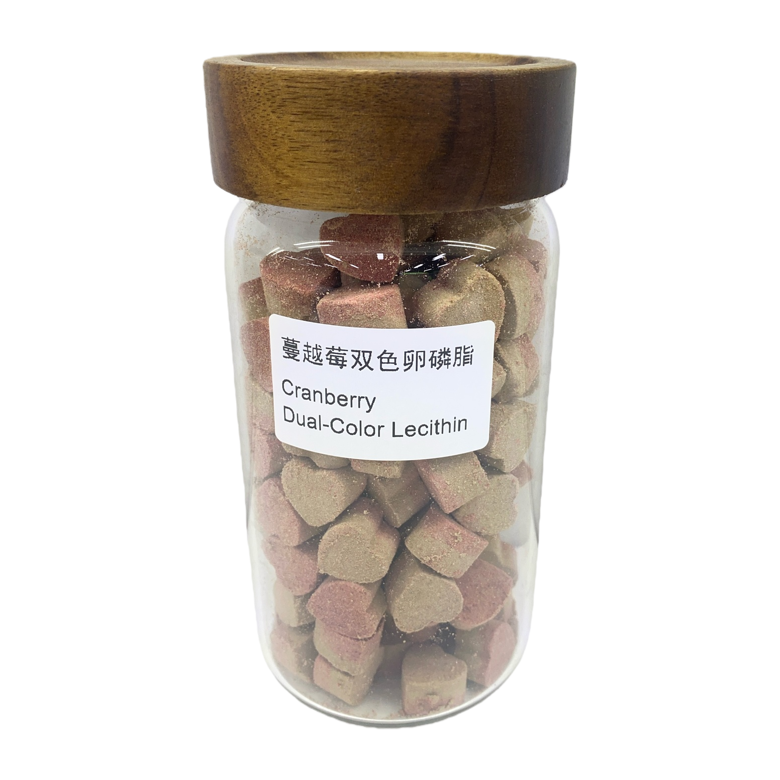 透明玻璃罐装木盖蔓越莓双色卵磷脂颗粒 Item Picture