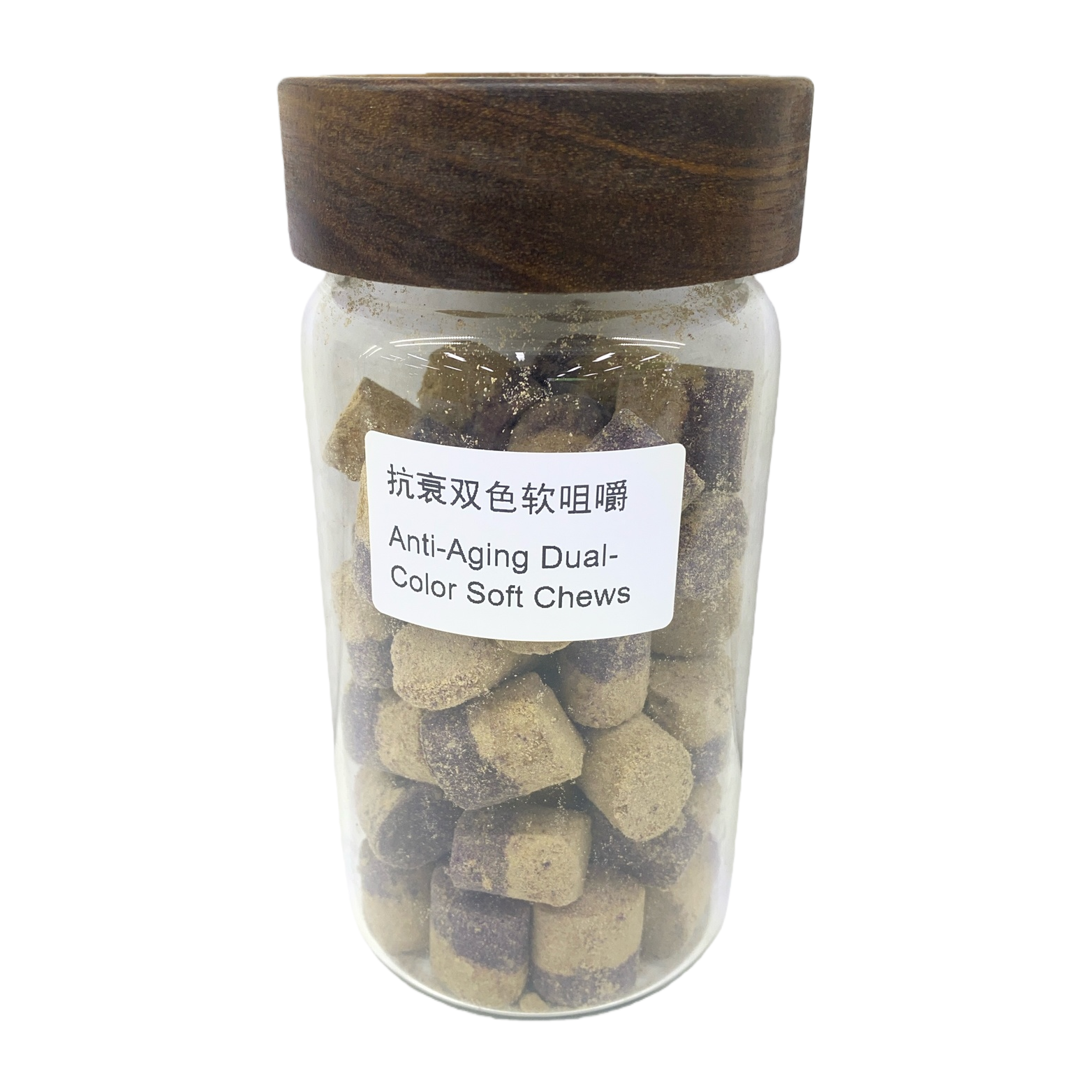 Transparent glass canned two-color soft chewable tablets Item Picture