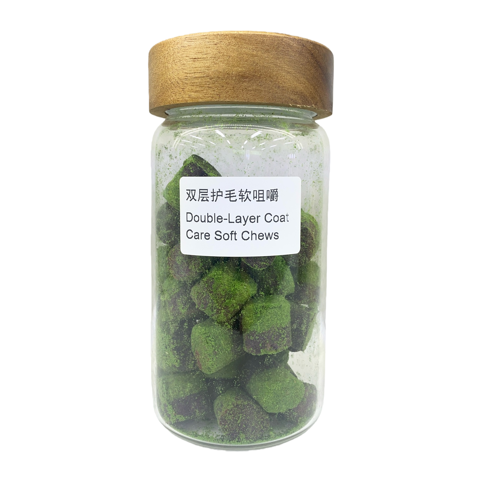 A transparent glass jar with a wooden lid provides double-layer protection for soft and chewy snacks Item Picture