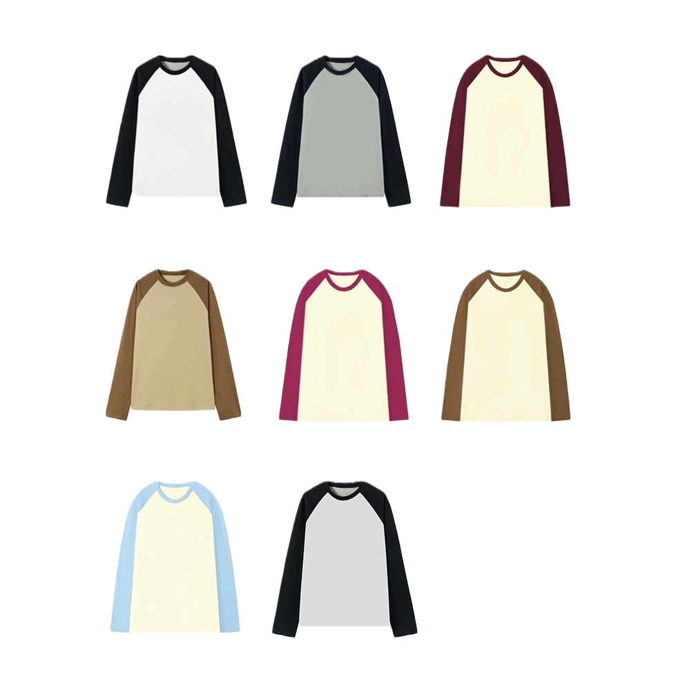 多款拼色长袖T恤 男女同款纯棉休闲上衣 Item Picture