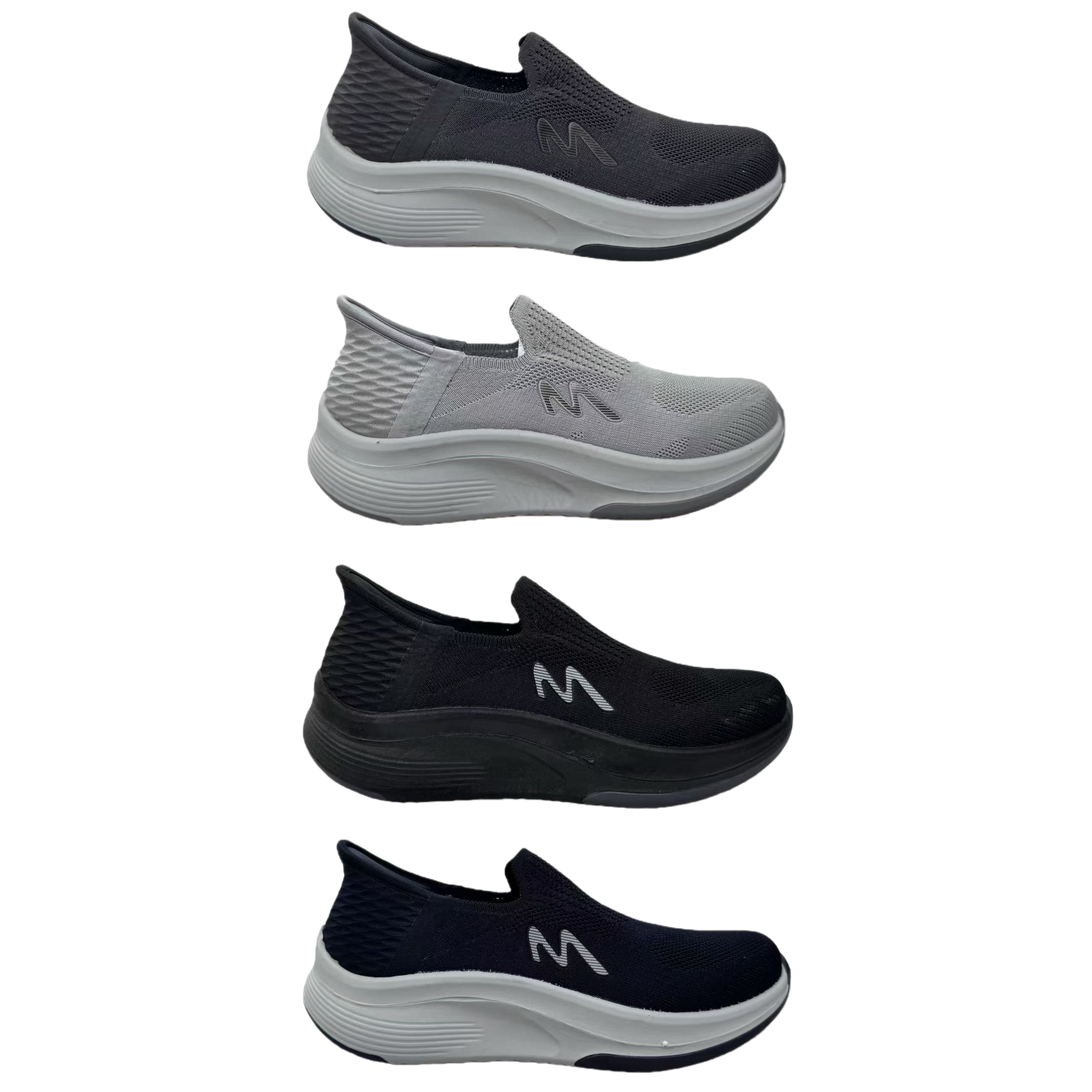 Grey, black, dark blue, light grey knitted upper sports shoes Item Picture