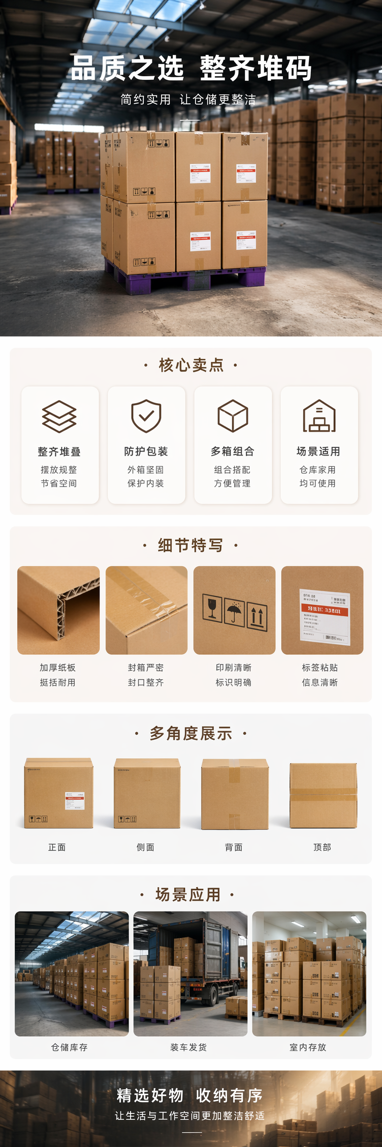 棕色纸箱堆叠收纳箱 加厚牛皮纸环保快递包装箱详情1