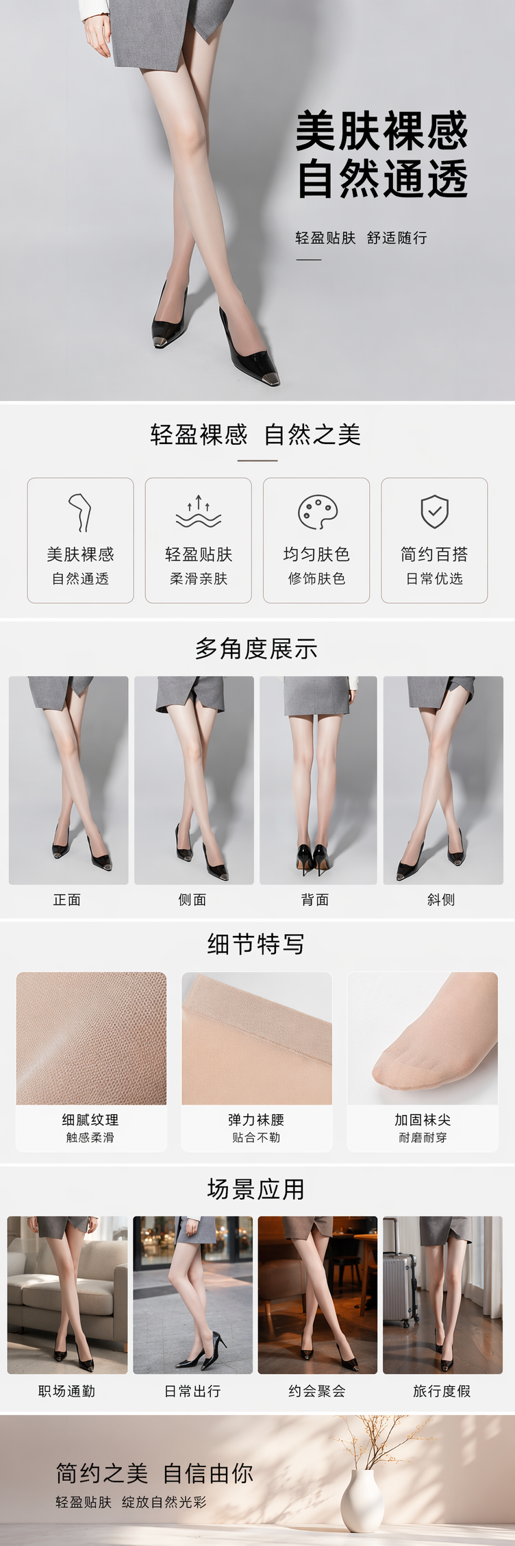 灰色短裙搭配黑色高跟鞋肉色丝袜女性腿部特写详情1