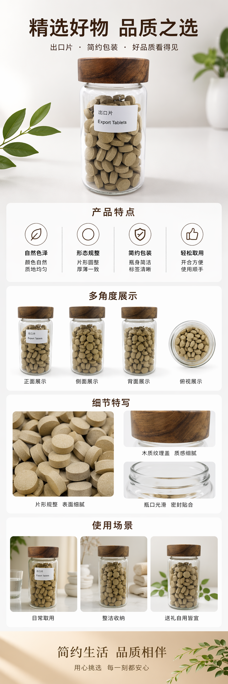 透明玻璃罐配木质盖子浅棕色药片收纳容器 pic 1