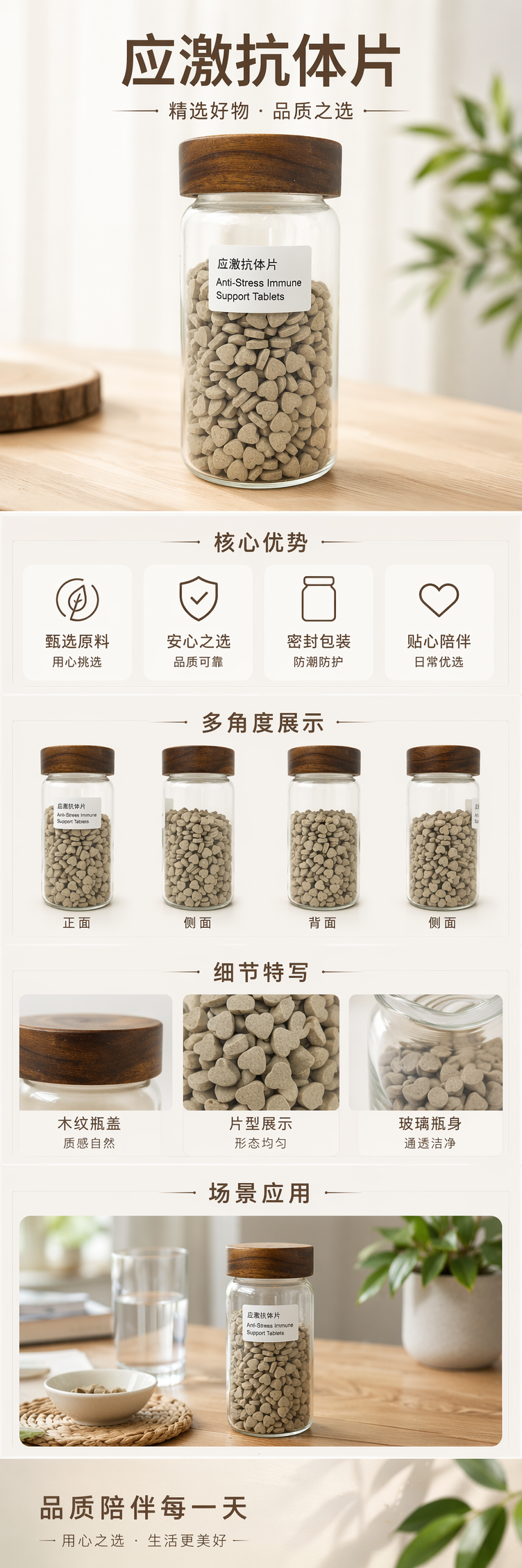 透明玻璃罐配木质盖心形药片收纳盒 pic 1