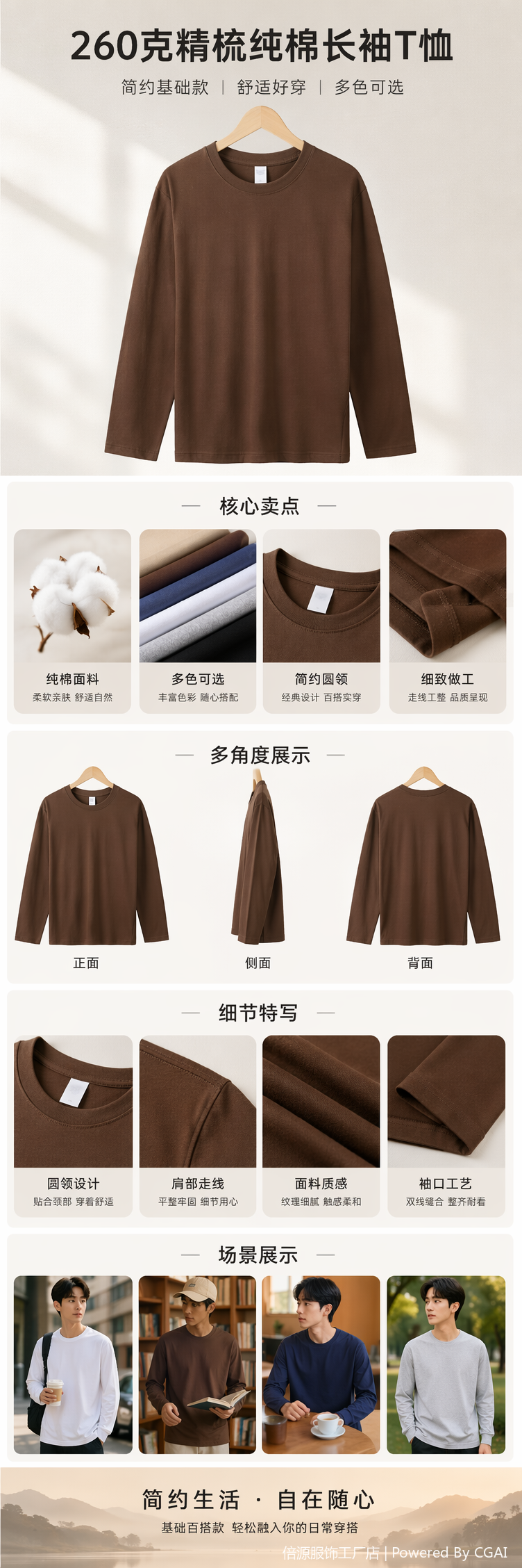 白色黑色藏青咖啡卡其杏色深灰米白灰长袖上衣详情1