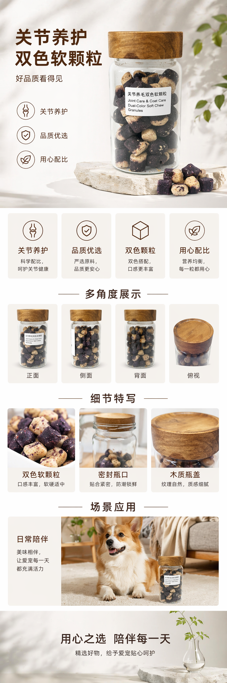 透明玻璃罐配木质盖关节养毛双色软颗粒 pic 1
