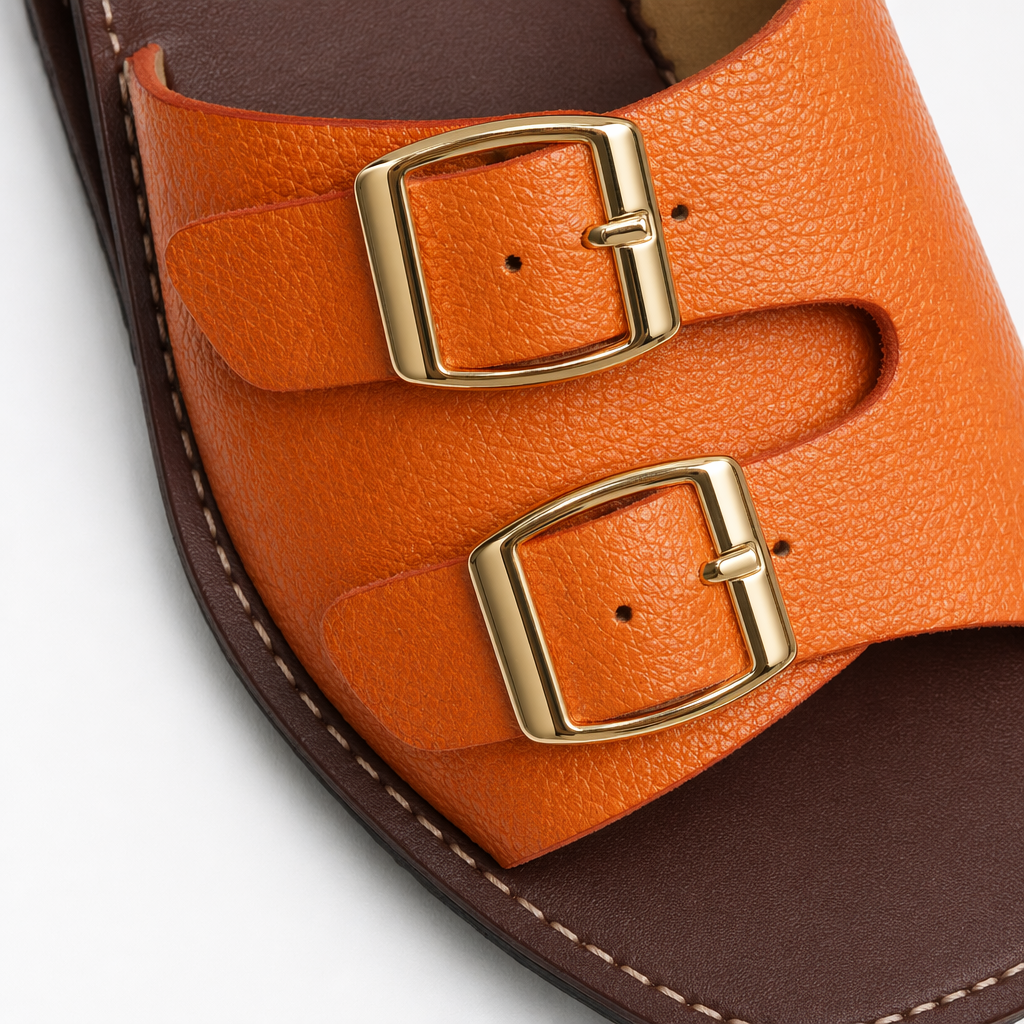 Orange double-button flip-flops, white double-button flip-flops, brown sole casual flip-flops Application Scenario