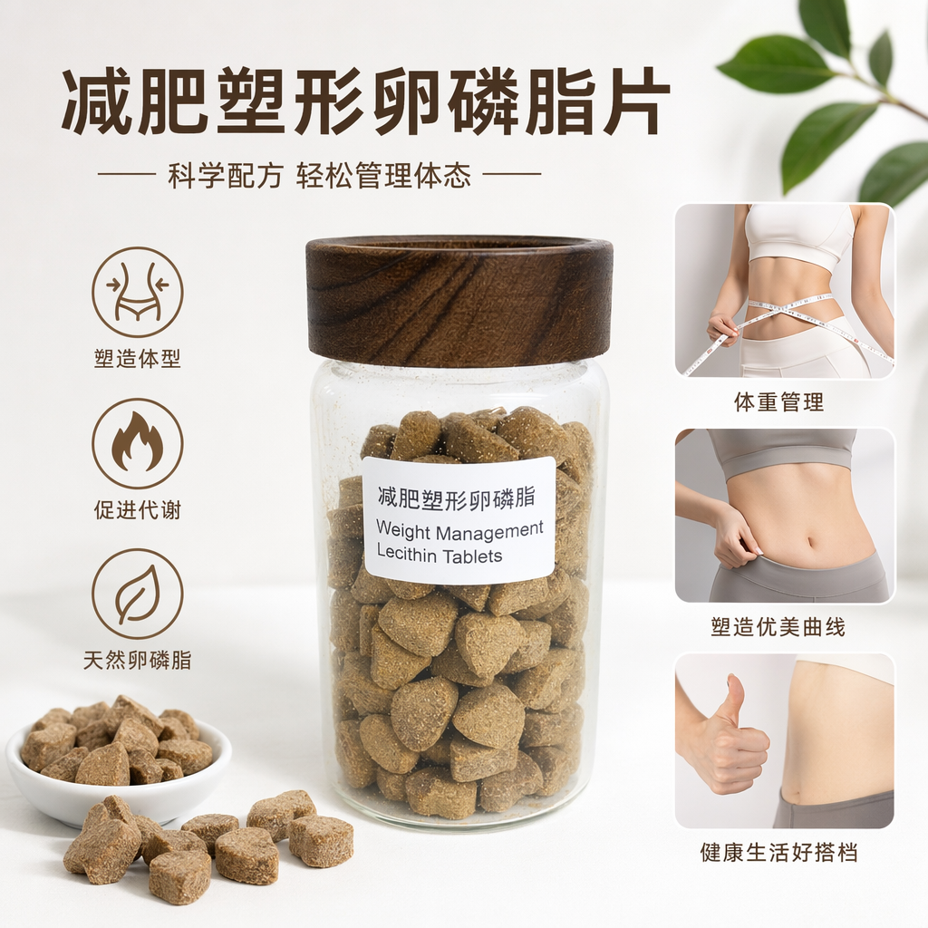 透明玻璃罐配木质盖心形棕色卵磷脂减肥塑形片