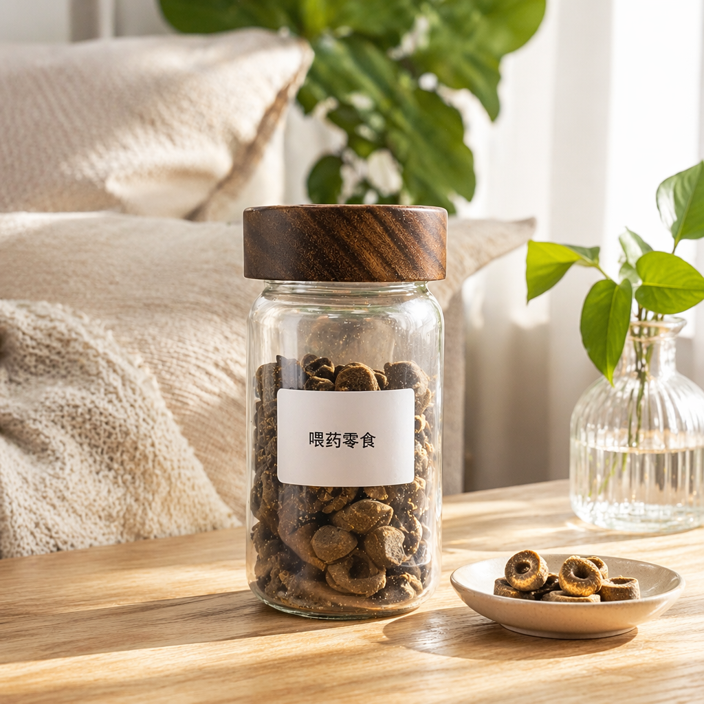 Transparent glass jar for feeding medicine and snacks, portable medicine box for pets, dual-purpose for both medicine and snacks details Picture