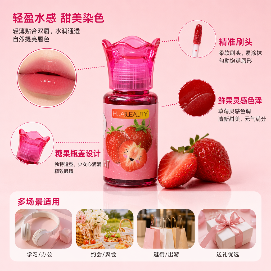 粉色唇彩糖霜tint包装盒 水润显色唇部彩妆糖果风礼盒装