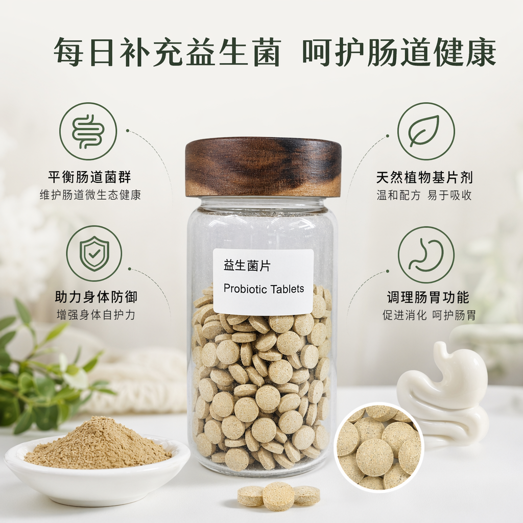 The transparent glass jar of probiotic tablets is portable, sealed and easy to store