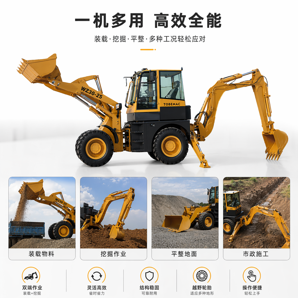 The yellow multi-functional construction machinery loader with a bucket is highly efficient in bucket digging operations