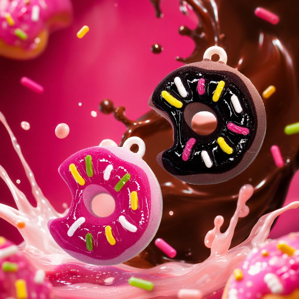 Pink chocolate-colored donut-shaped pendant, cute sweet dessert-style keychain bag accessory Specification image