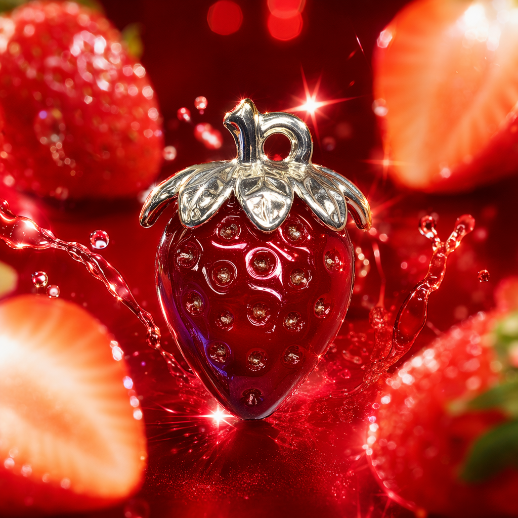 Red strawberry-shaped pendant, a fashionable, cute and sweet style necklace accessory Specification image