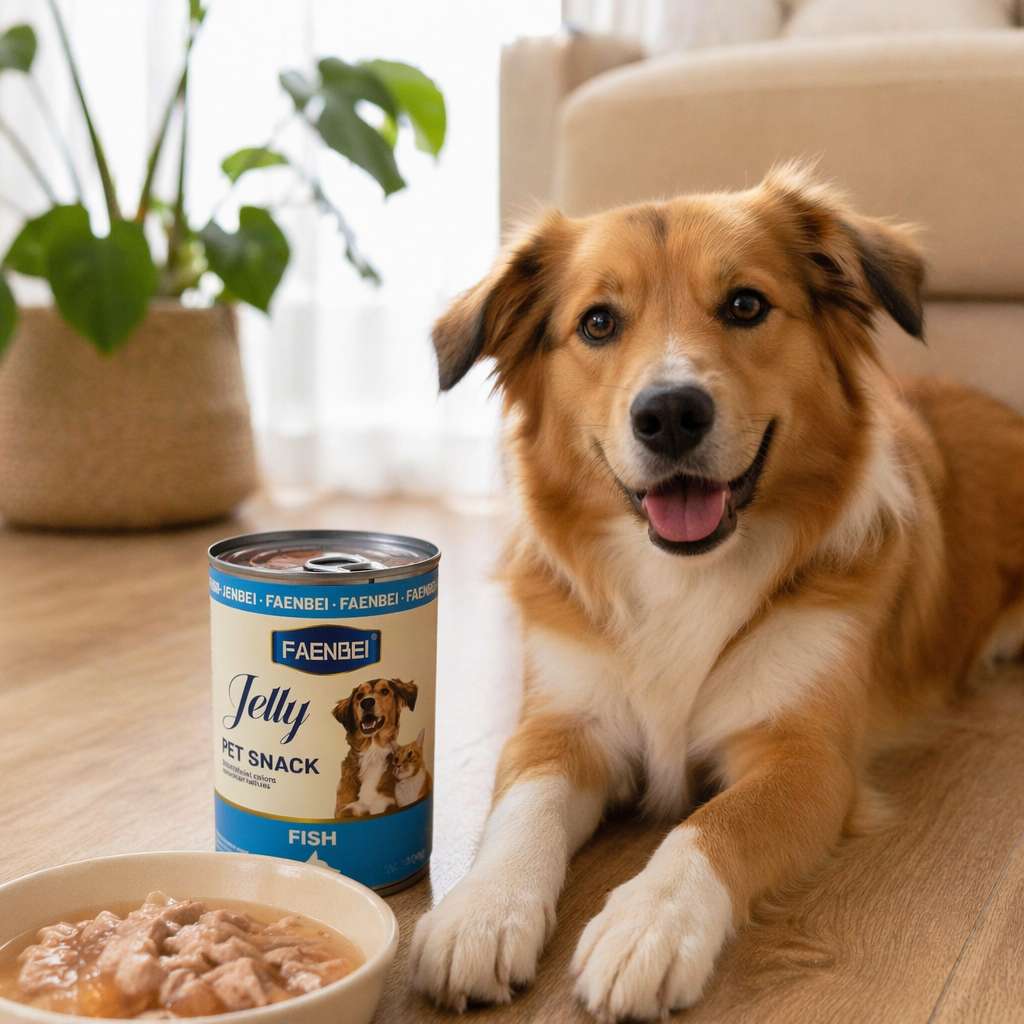 FAENBEI blue canned fish-flavored pet jelly snacks 400g with dog and cat patterns details Picture