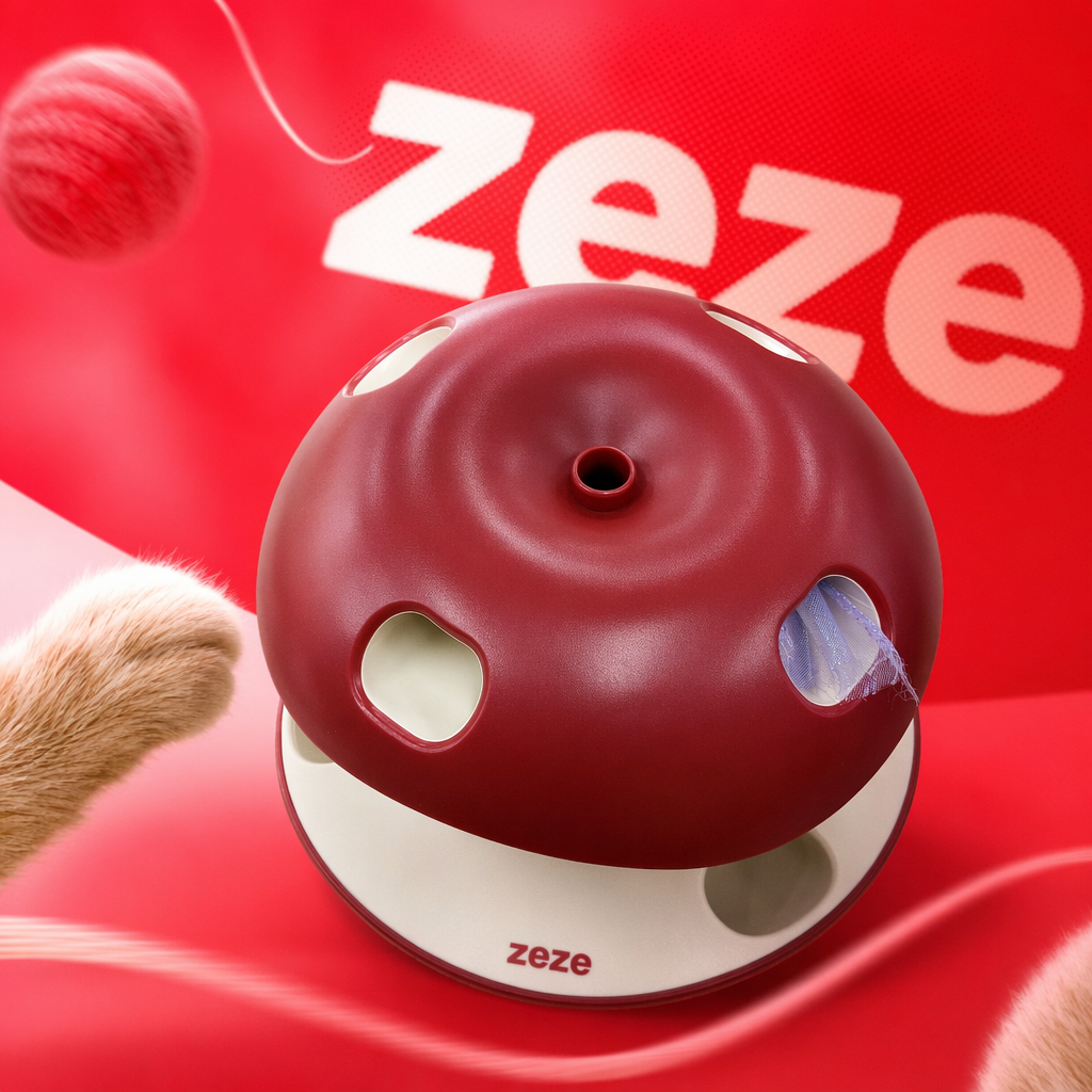 Red mushroom-shaped pet toy, chewable and teething interactive toy Specification image