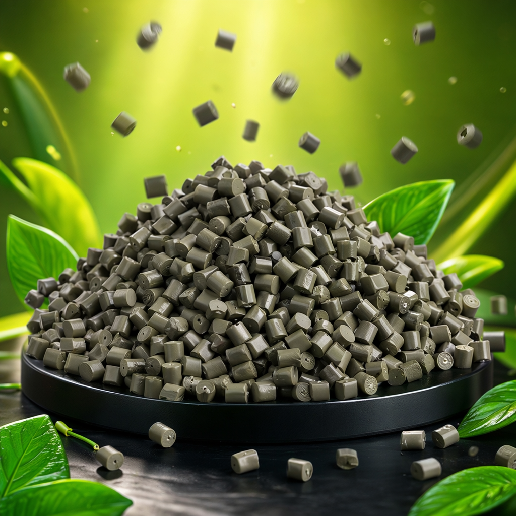 Gray granular plastic particles are industrial-grade PPPE raw materials for general injection molding, blown film and granulation Specification image