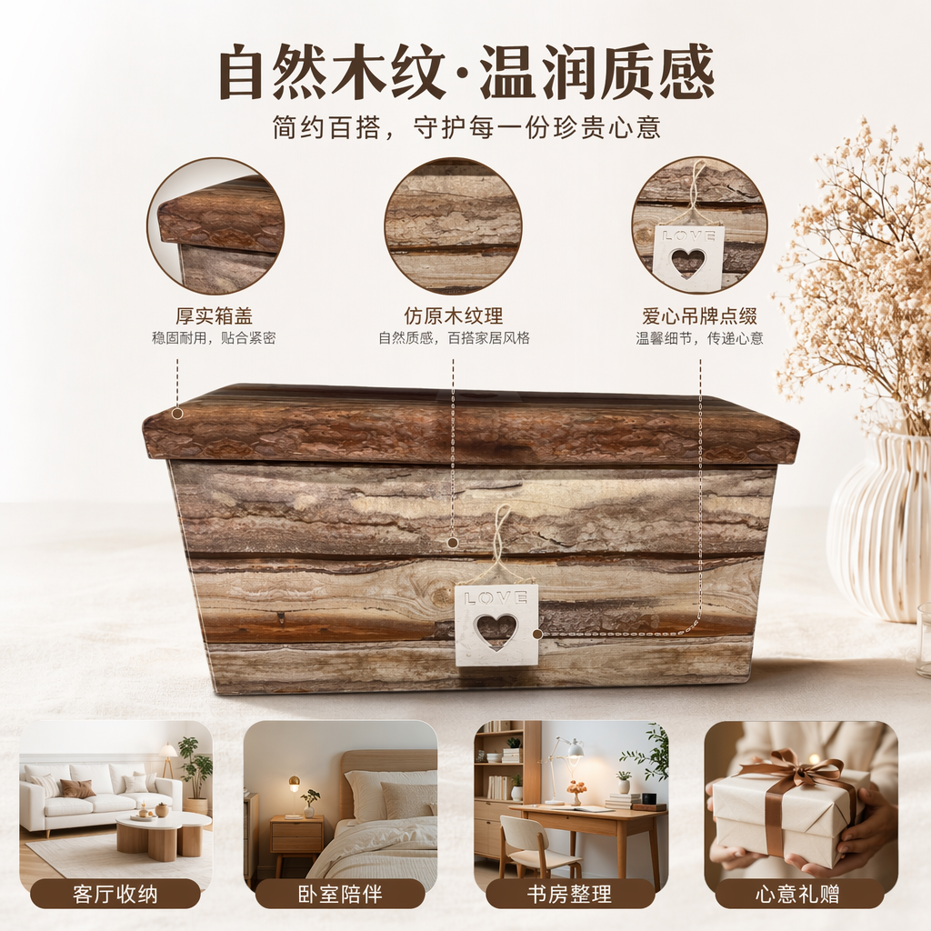 木纹图案储物箱家用收纳整理箱简约北欧风
