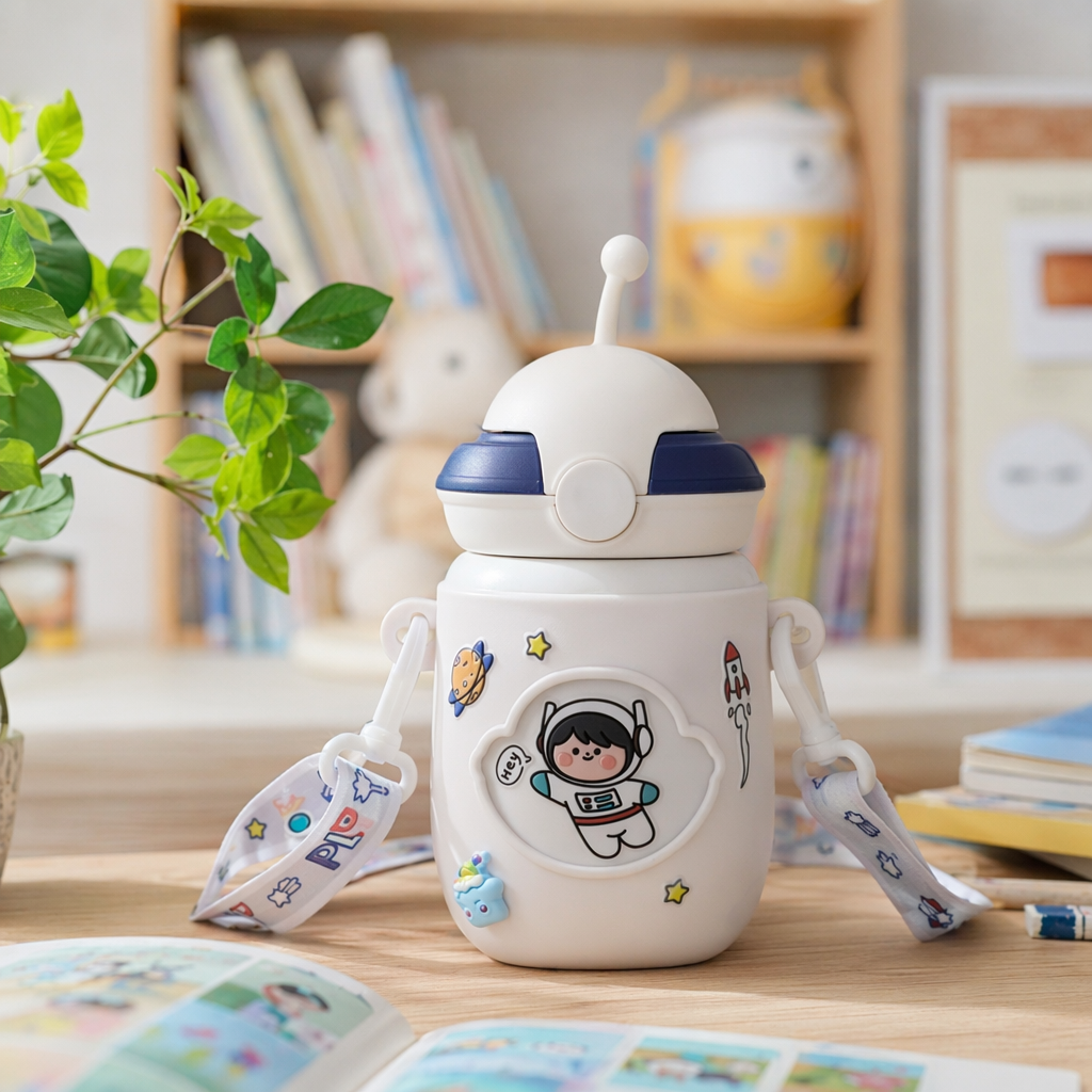白色宇航员造型儿童保温杯产品图