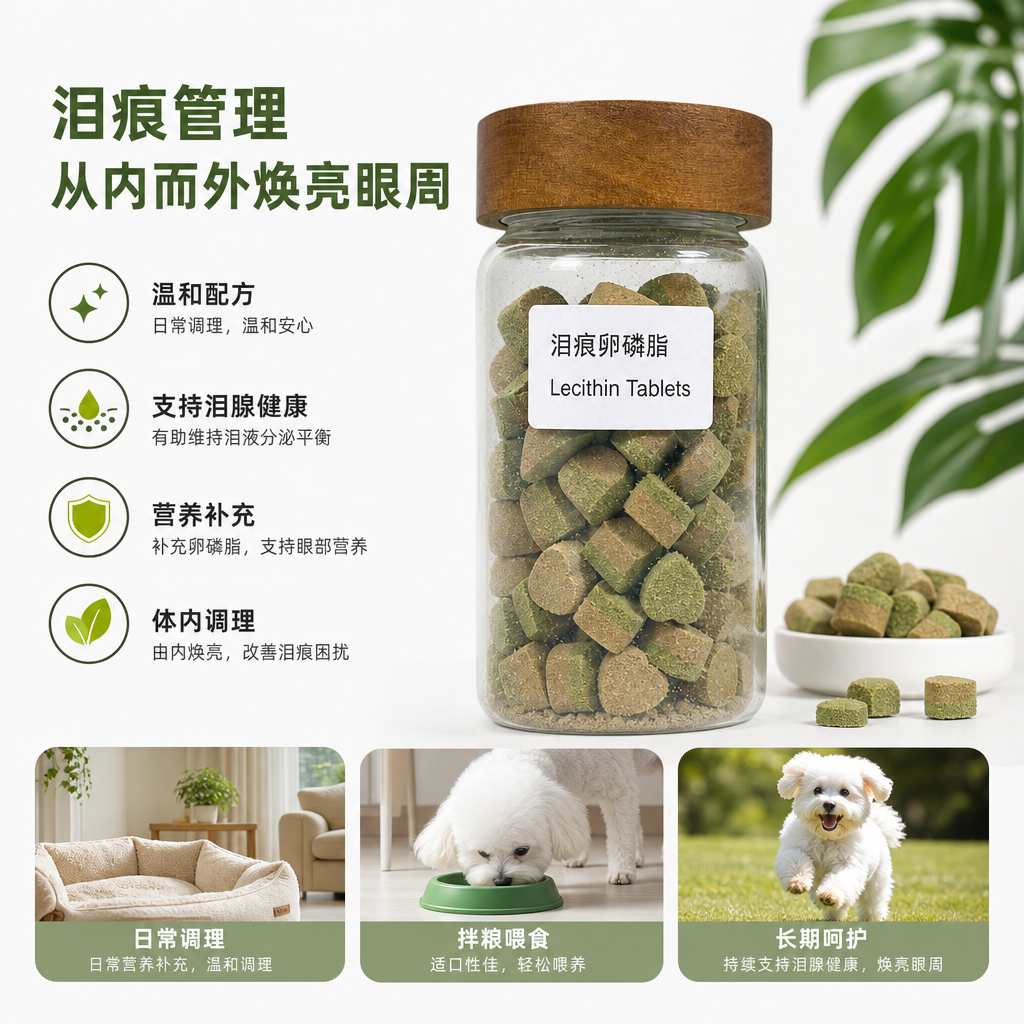 泪痕卵磷脂片透明玻璃罐装木质盖米色绿色卵磷脂片60g