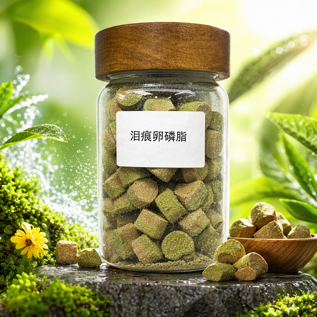 Tear stain lecithin tablets, transparent glass jar, wooden lid, beige green lecithin tablets, 60g Specification image