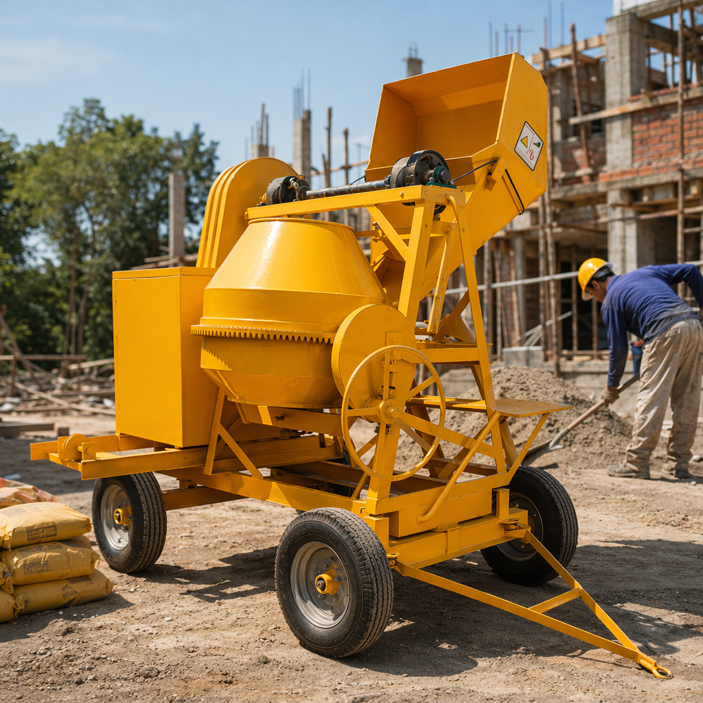 Yellow concrete mixer, small portable electric mixer, household concrete mixing equipment for construction sites details Picture