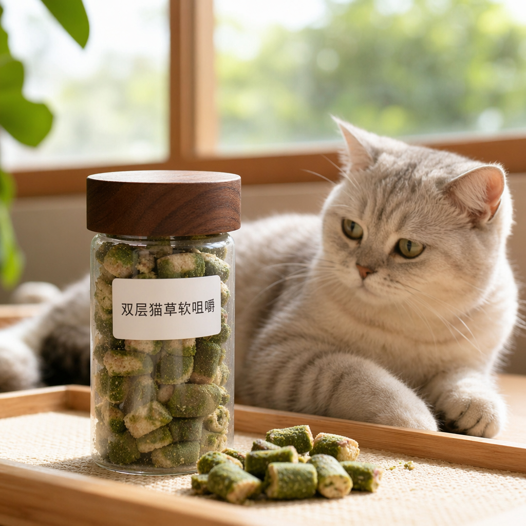 透明玻璃罐装双层猫草软咀嚼宠物专用健康零食 details Picture