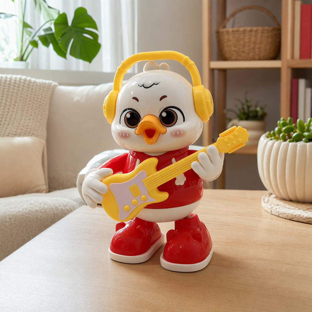 Yellow guitar duck toy children's educational musical instrument doll details Picture