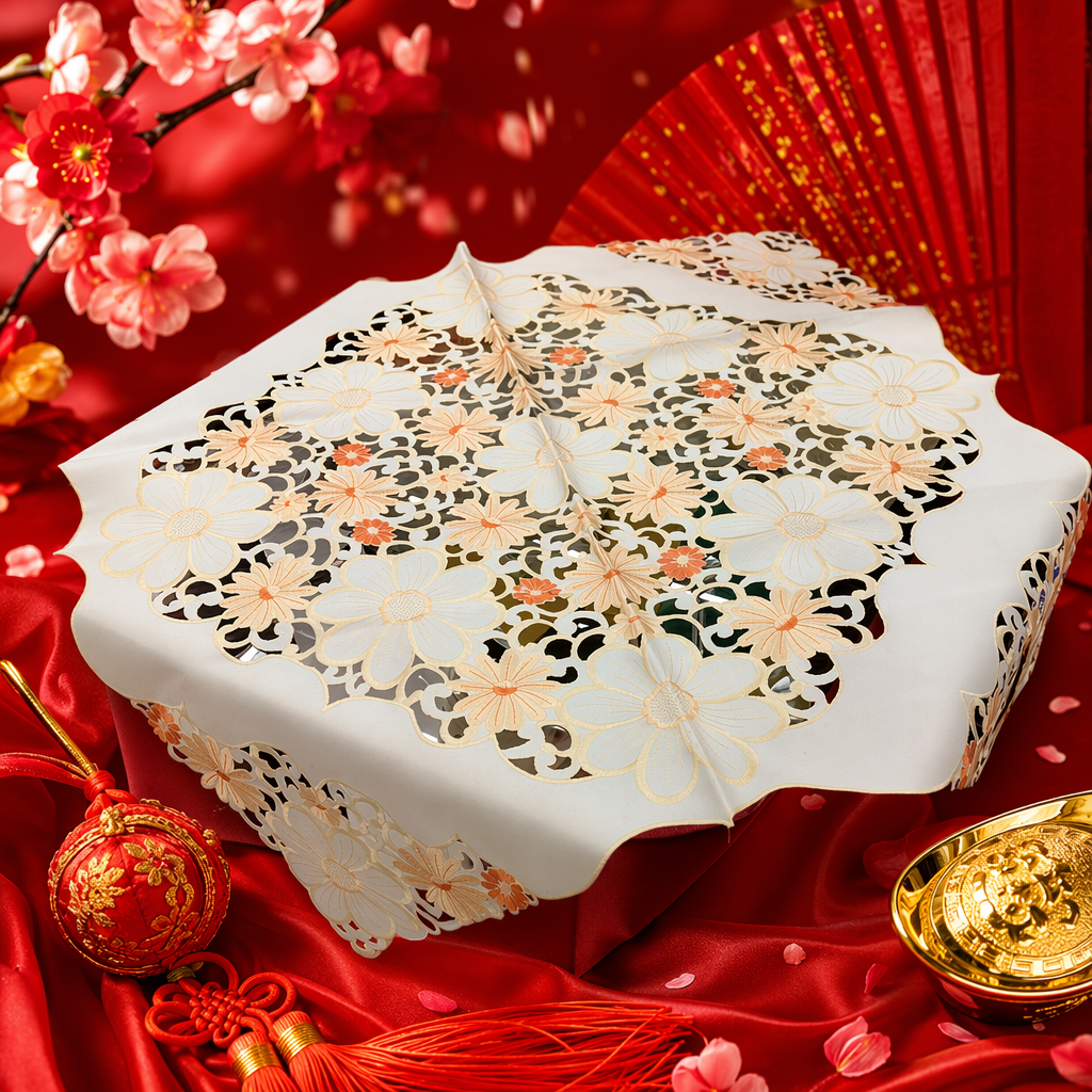 White floral openwork tablecloth, machine washable Nordic-style tablecloth Specification image