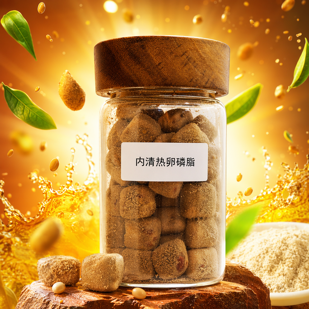 透明玻璃罐装木质盖内清热卵磷脂药丸棕黄块状60粒 Specification image