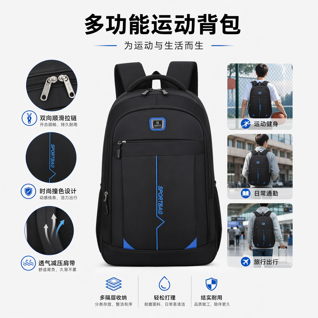黑色双肩包耐磨尼龙商务休闲通勤背包