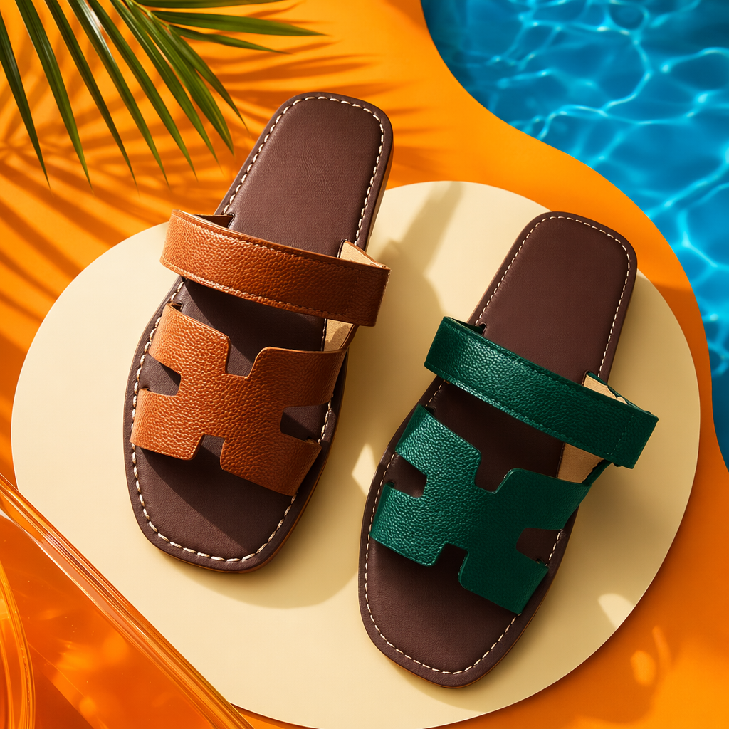 Brown and green double-strap sandals with soles showcase fashionable and versatile summer women's shoes Specification image