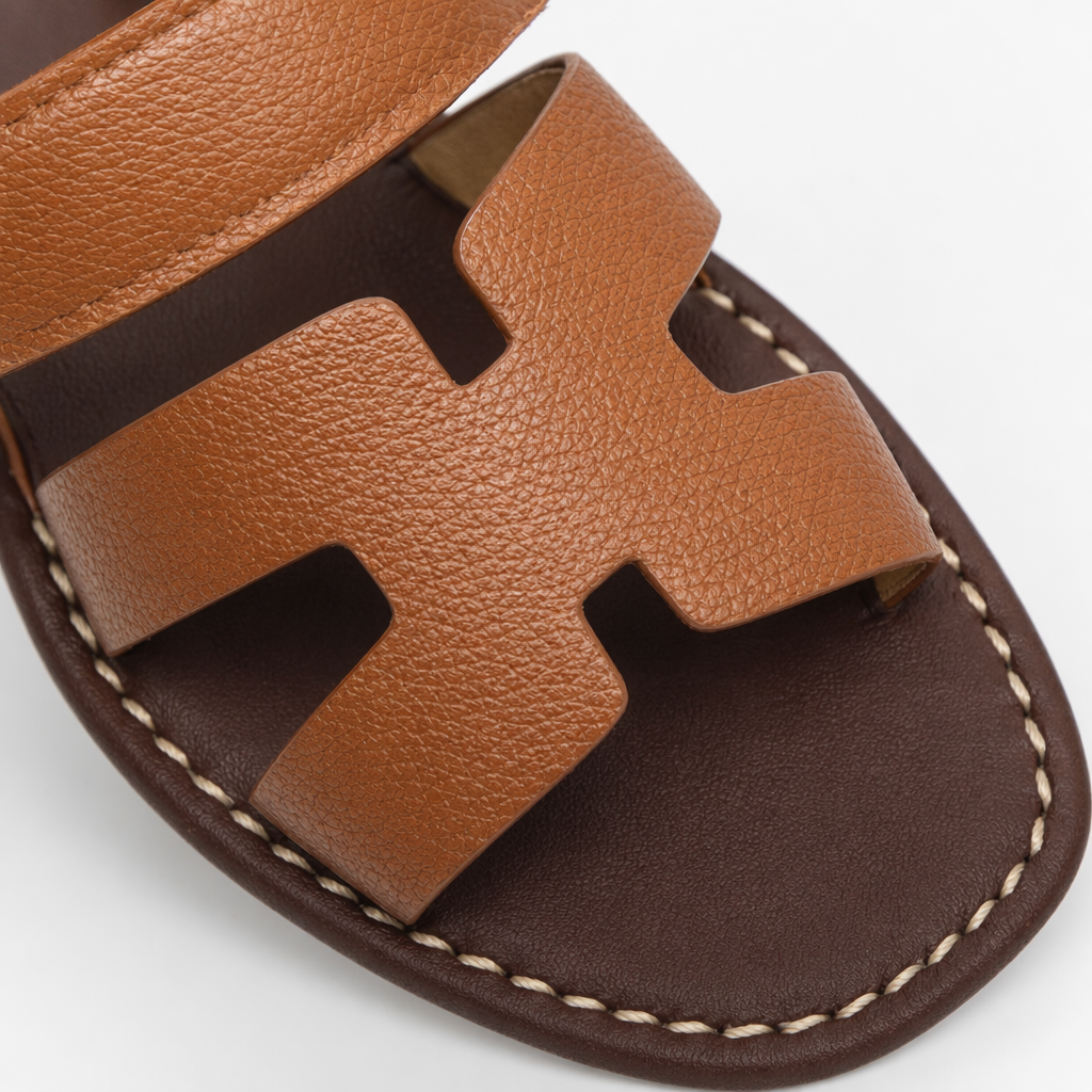 Brown and green double-strap sandals with soles showcase fashionable and versatile summer women's shoes Application Scenario