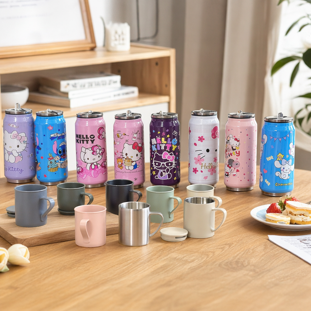 Colorful cartoon multi-color insulated cup set, 304 stainless steel vacuum insulated portable water cup details Picture