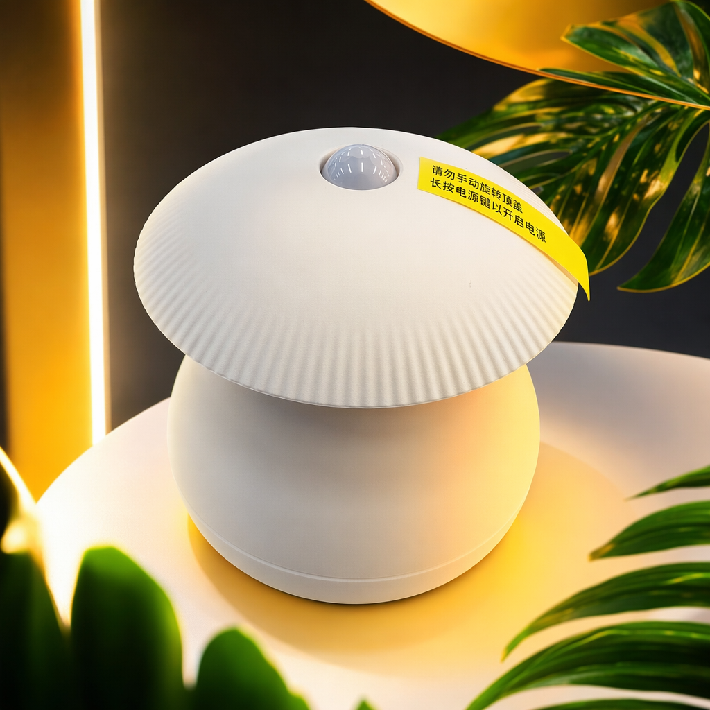 A circular device with a beige textured cover Specification image