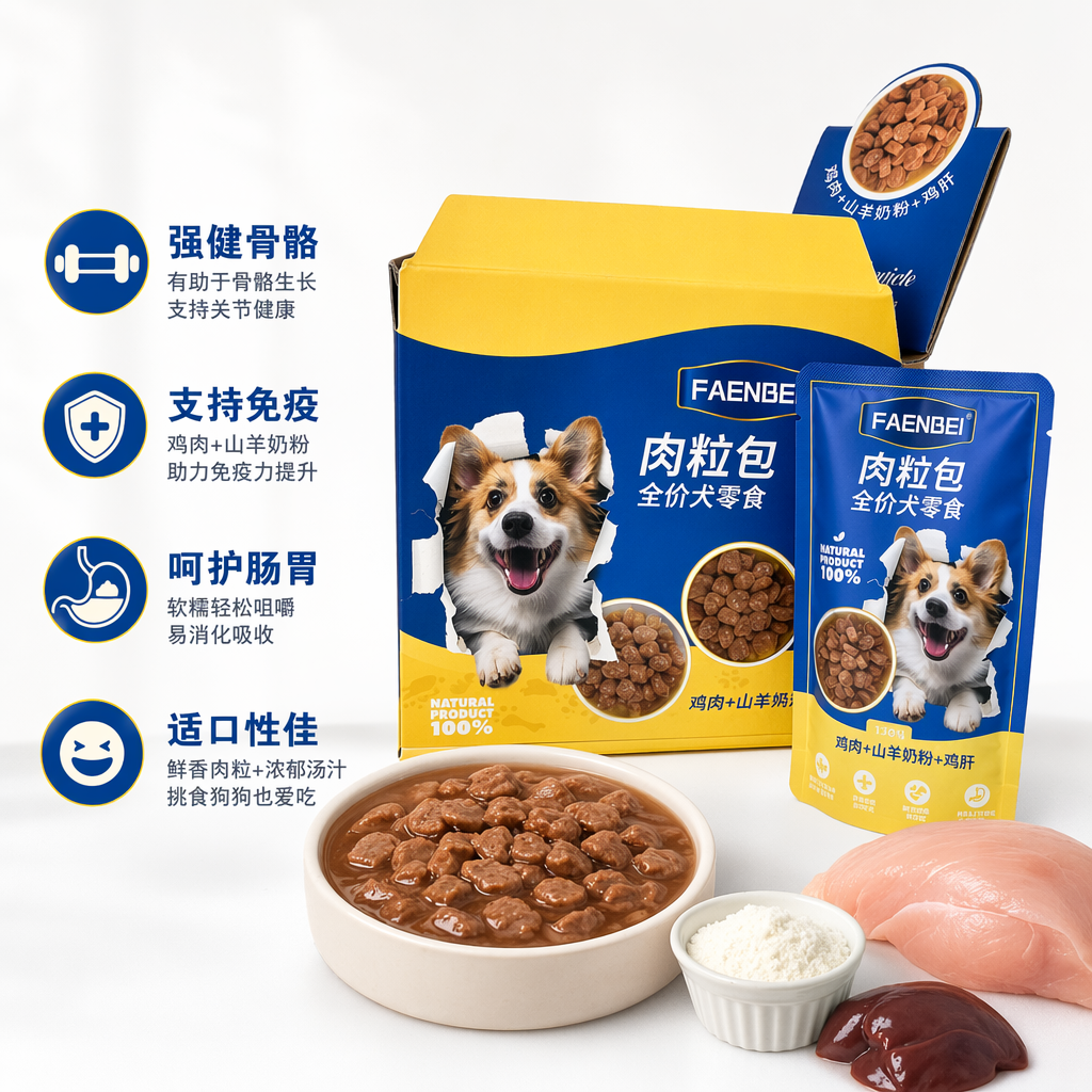 蓝色黄边柯基犬图案宠物零食包装盒含独立小袋印FAENBEI Meat Particle