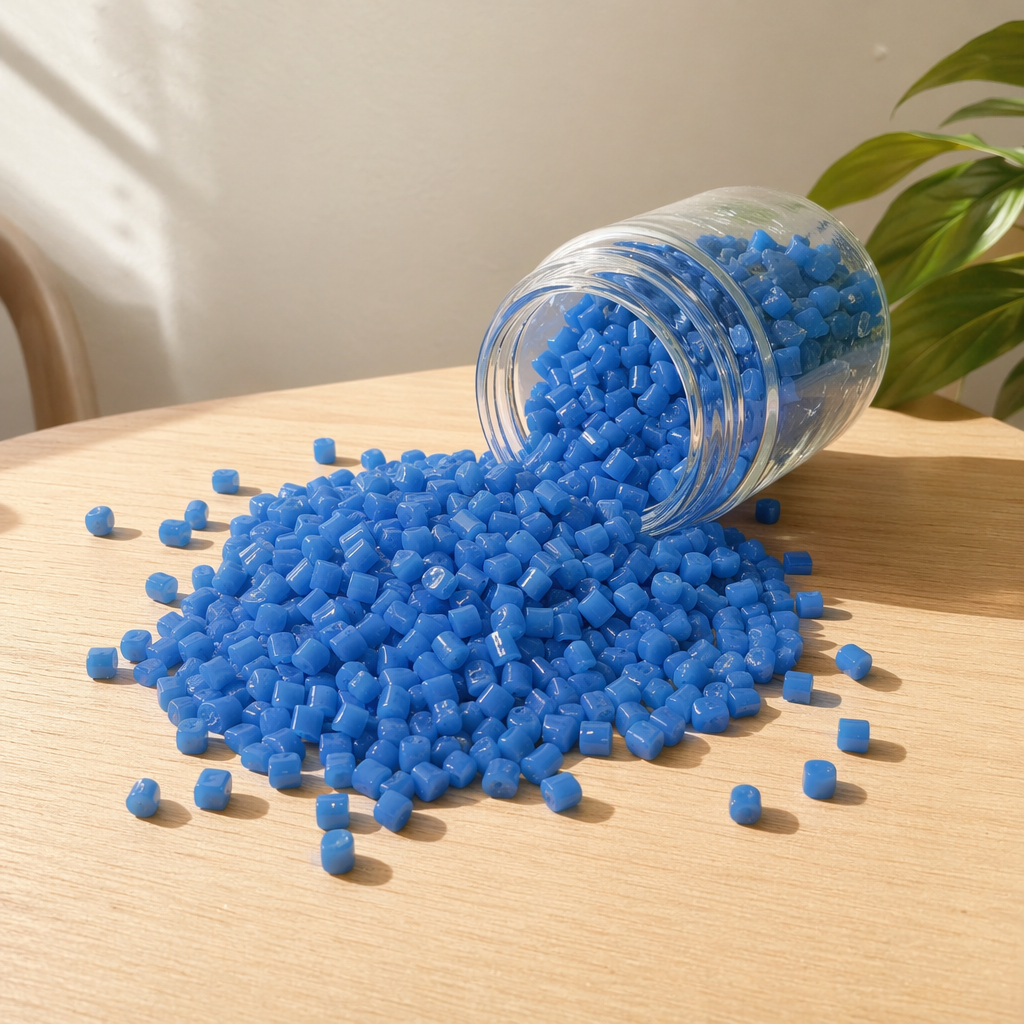Blue plastic pellets are industrial-grade PPPE raw materials specifically designed for injection molding, blown film and granulation details Picture